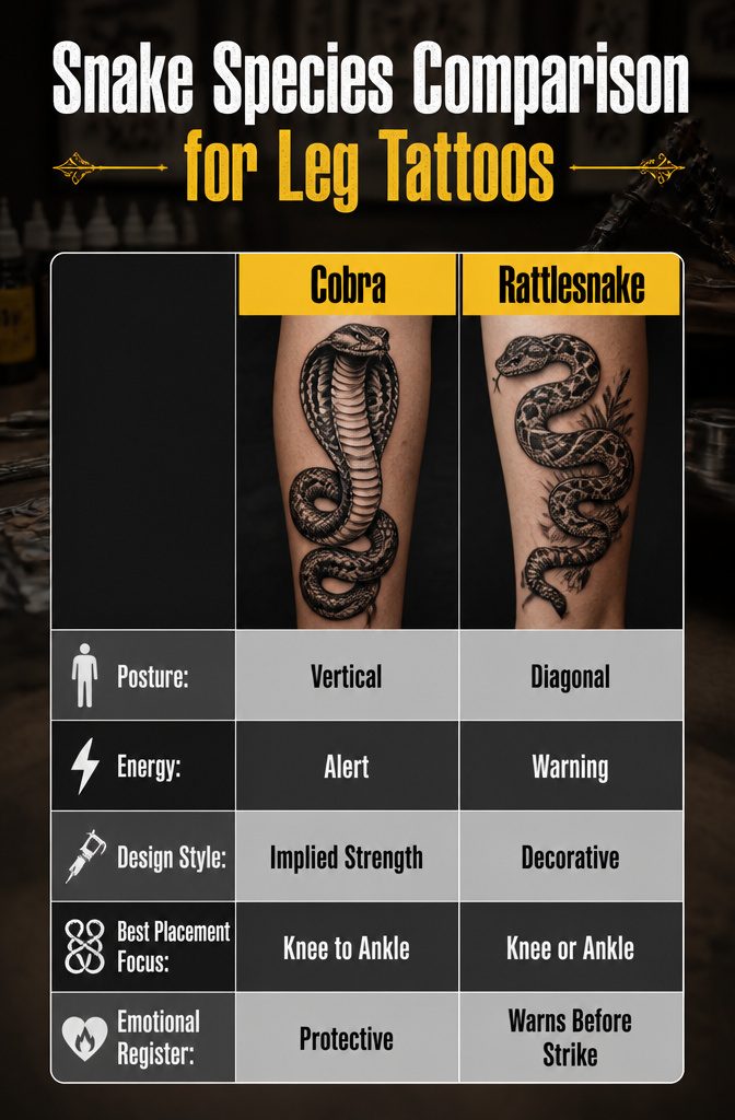 10 Leg Snake Tattoo Ideas From Classic to Custom 11 Illustration comparing various snake species for tattoo designs.