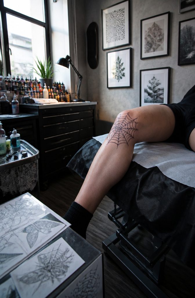 Detailed spider web tattoo stencil showcasing radial symmetry.